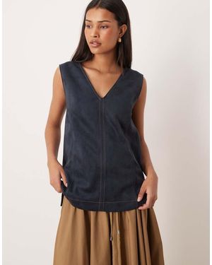 ASOS Suedette Top With Contrast Stitch - Blue