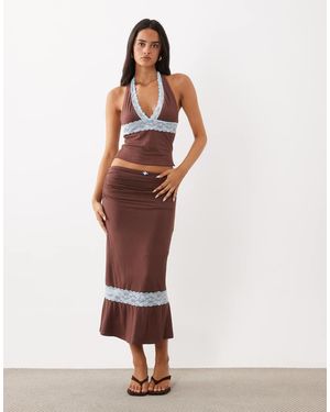 Tiger Mist Calina Butter Touch Slinky Rok Met Contrasterende Kanten Afwerking, Midaxi, Co-Ord - Wit