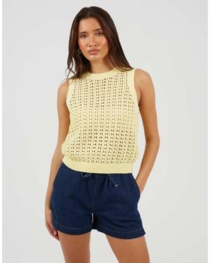 Brave Soul Crew Neck Open Stitch Knitted Vest - Blue