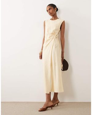 Mango Linen Mix Tie Waist Sleeveless Midi Dress - Natural