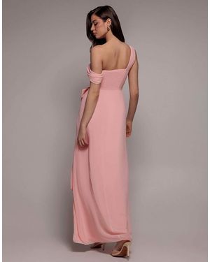 Goddiva One Shoulder Cowl With Bow Detail Maxi Dress - Pink