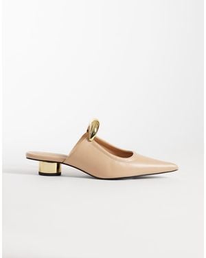 JW PEI Mules Caquis Con Detalle Dorado Metalizado Helena De -Verde - Blanco