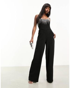 ASOS Corset Jumpsuit With Diamante Fringe Detail - Black