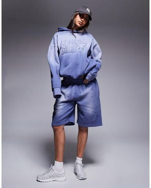 Courtside Logo Detail Relaxed Raw Hem Short Co-ord - Blue