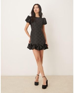Sister Jane Puff Sleeve Ruffle Hem Mini Dress - Natural