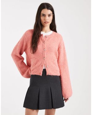Object Slouchy Knitted Cardigan With Pocket Detail - Red