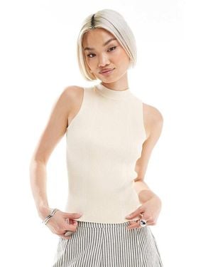 Pimkie Fine Rib High Neck Sleeveless Vest Top - White