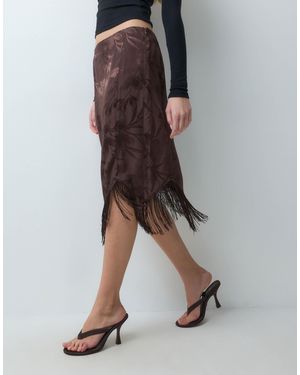 ASOS Satin-jacquard-midirock mit fransen - Braun