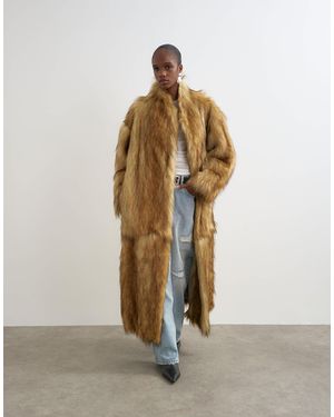 TOPSHOP Faux Fur Long Natural Coat - Metallic