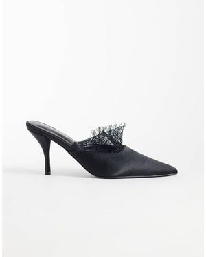 Glamorous Heeled Mules With Lace Detail - White