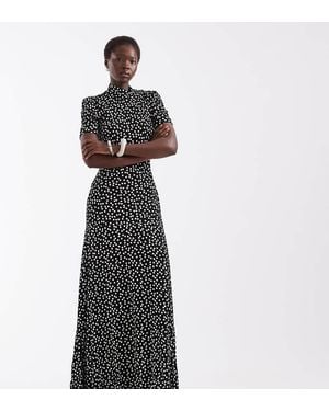 ASOS Asos Design Tall Hoogsluitende Maxi Jurk Met Korte Mouwen En Monochrome Stippenprint - Blauw