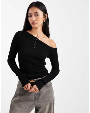 Cotton On Off Shoulder Henley Top - Black
