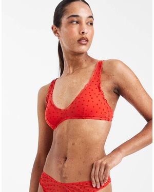 New Look Heart Flocked Bralette - Red