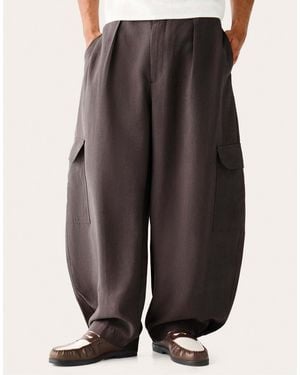 Bershka Fluid Barrel Tailored Cargo Trousers - Grey