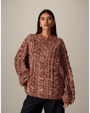ARRANGE – strickpullover mit zopfmuster und voluminösen ärmeln aus gedrehtem garn - Pink