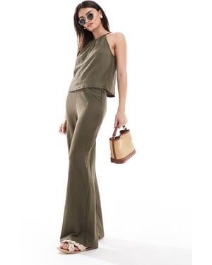 Mango Pantaloni Dritti Kaki Testurizzati - Verde