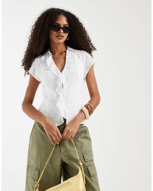 Hollister Ruffle Front Short Sleeve Shirt - White
