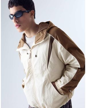 Bershka Colour Block Technical Jacket - Brown