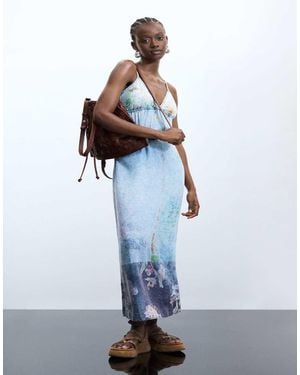 Desigual Maxi Denim Jurk Met Bandjes - Blauw