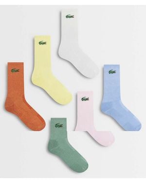 Lacoste 6 Pack Croc Logo Long Coloured Sports Socks - Blue