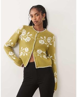 Miss Selfridge Blanket Stitch Cardigan With Florals - Metallic