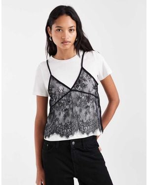 Vero Moda T-Shirt Met Korte Mouwen En Kanten Cami-Overlay - Grijs