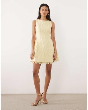 Sister Jane Jacquard Boat Neck Volume Lace Underskirt Mini Dress - Natural