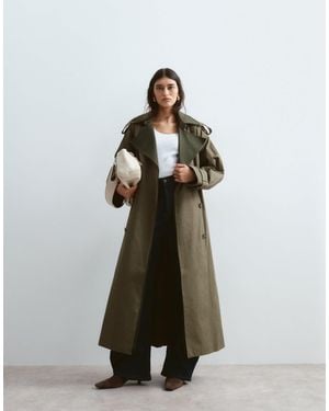 ARRANGE Two Tone Lapel Double Breasted Trench Coat - Green