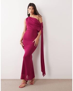 TFNC London Mesh-maxikleid mit drapierung, one-shoulder-träger und bindedetail - Pink