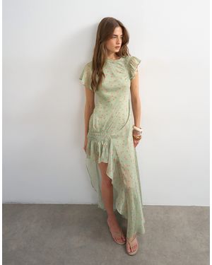 TOPSHOP Premium Chiffon High Low Maxi Dress With Smocking Detail - Green