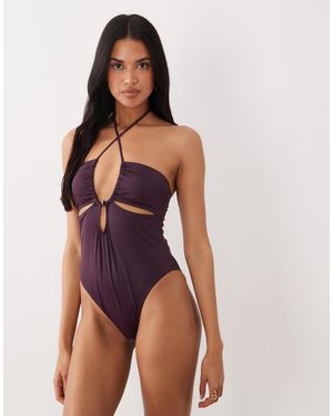 ASOS Susie Beaded Halter Neck Plunge Swimsuit - Purple