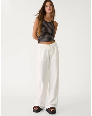 Stradivarius Str Drawstring Linen Look Trouser - Natural