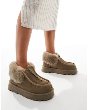 South Beach Real Sheepskin Zip Up Ankle Boot - White