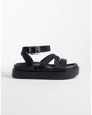 SEQWL Wide Fit Strappy Flatform Sandals - Black