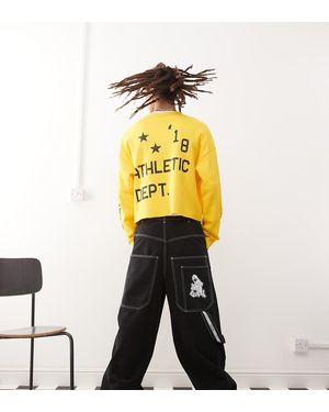 Collusion T-Shirt A Maniche Lunghe Squadrata Gialla Con Scritta "Athletic" Stile Calcio - Metallizzato