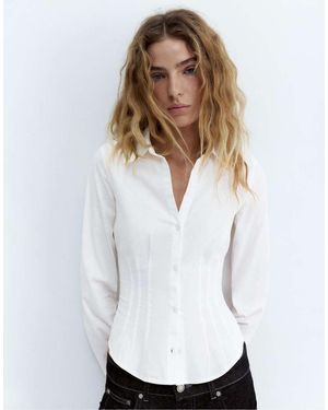 Pull&Bear Fitted Shirt With Pleats - White