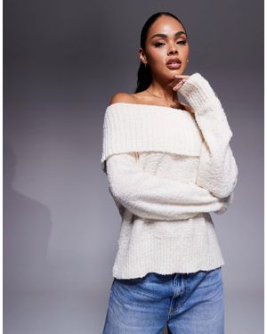Princess Polly Parkley Boucle Deep Bardot Jumper - Grey