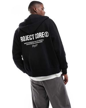 Jack & Jones Sudadera Negra Extragrande Con Capucha, Estampado En La Espalda Y Cremallera Bidireccional De - Negro