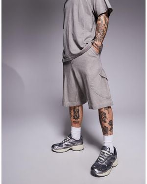 Bershka Distressed Co-ord Short - Grey