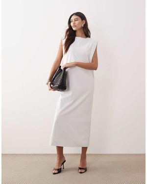 ARRANGE Shoulder Pad Side Split Oversized Sleeveless Maxi Dress - Natural