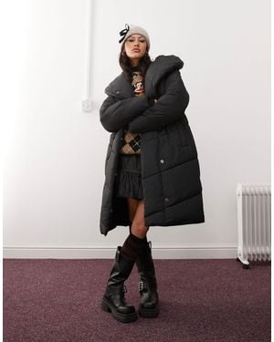Noisy May Longline Padded Coat With Oversized Hood - Black