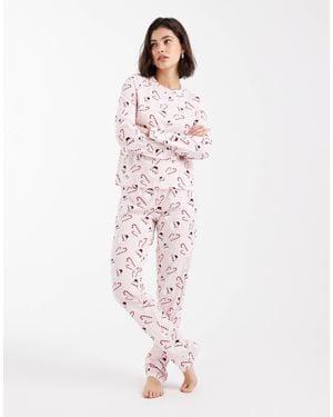 Pieces – weihnachtlicher, langärmliger pyjama - Pink