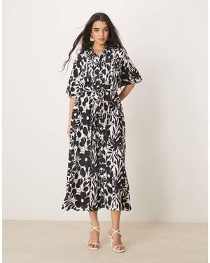 Y.A.S Belted Button Front Fluted Sleeve Dress - Multicolour