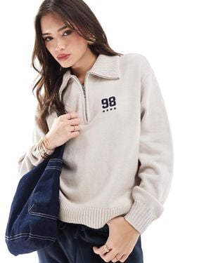 Hollister Half Zip Knitted Logo Sweater - Gray