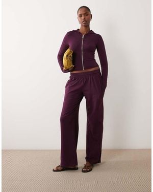 Kaiia Cotton Rich Soft Touch Wide Leg Joggers Co-Ord - Red