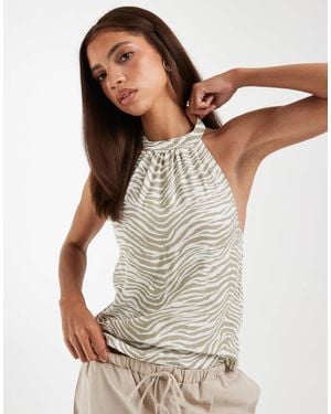 Motel Wiby Halter Zebra Print Top - Natural