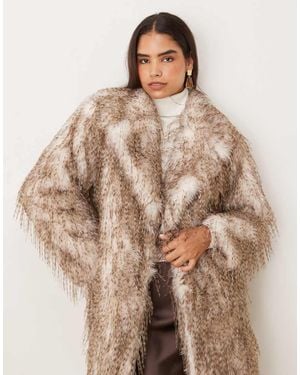 Glamorous Oversized Faux Feather Fur Coat - Brown
