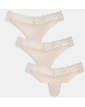 ONLY 3 Pack Lace Trim Seamless Thong - White
