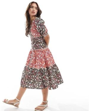 Glamorous Tiered Button Front Midi Dress - Pink