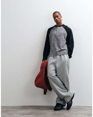 Collusion Long Sleeve Raglan Henley - Grey